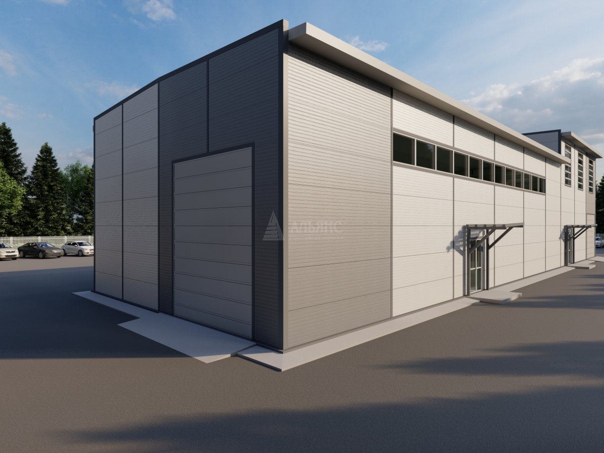3D визуализация Проект ангара-склада с АБК из сэндвич-панелей - фото 3